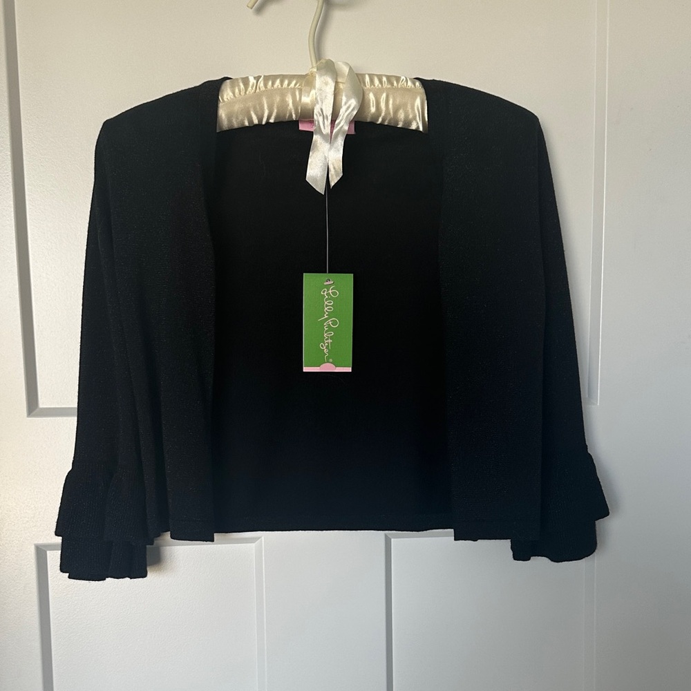 Lilly Pulitzer Black Open-Front Subtle Black Metallic Cardigan NWT